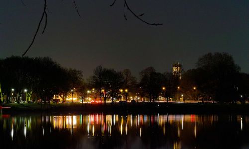 Aasee, Münsteris, Naktis, Panorama, Žibintai