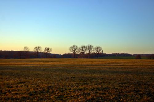 Abendstimmung, Kraštovaizdis, Bažnyčia, Saulėlydis, Ruduo, Rudens Kraštovaizdis, Platus, Kaimas, Tylus, Medžiai, Bokštas, Kaimas, Vieta, Perspektyva, Laukas, Pieva, Baden Württemberg, Vokietija, Dangus, Toli, Laisvė, Harmonija