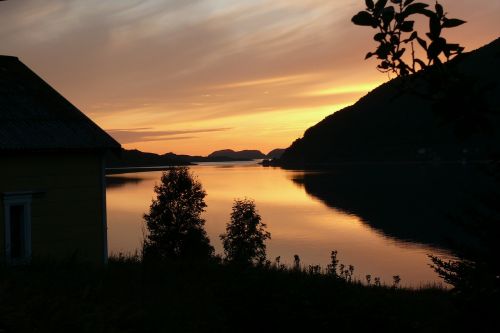 Abendstimmung, Saulėlydis, Romantika, Vanduo, Fjordas, Norvegija, Ramus Ramus