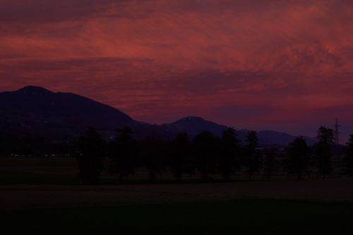 Abendstimmung, Kraštovaizdis, Saulėlydis, Siluetas, Vakarinis Dangus, Kalnai, Dusk, Peizažai, Romantika, Laukas