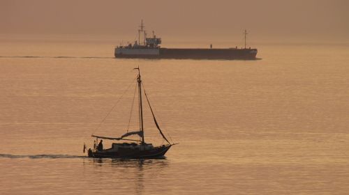 Abendstimmung, Jūra, Saulėlydis, Šviesa, Boot, Laivas, Romantiškas