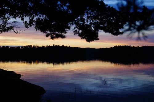 Abendstimmung, Saulėlydis, Ežeras, Švedija, Förjön Ežeras, Idilija, Vakarinis Dangus