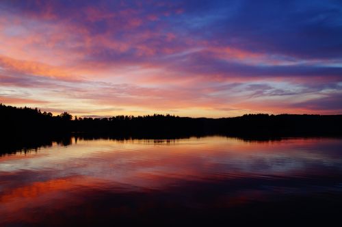 Abendstimmung, Saulėlydis, Ežeras, Švedija, Förjön Ežeras, Idilija, Vakarinis Dangus