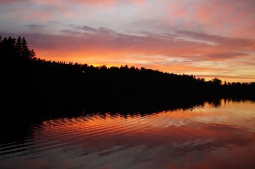 Abendstimmung, Saulėlydis, Ežeras, Švedija, Förjön Ežeras, Idilija, Vakarinis Dangus