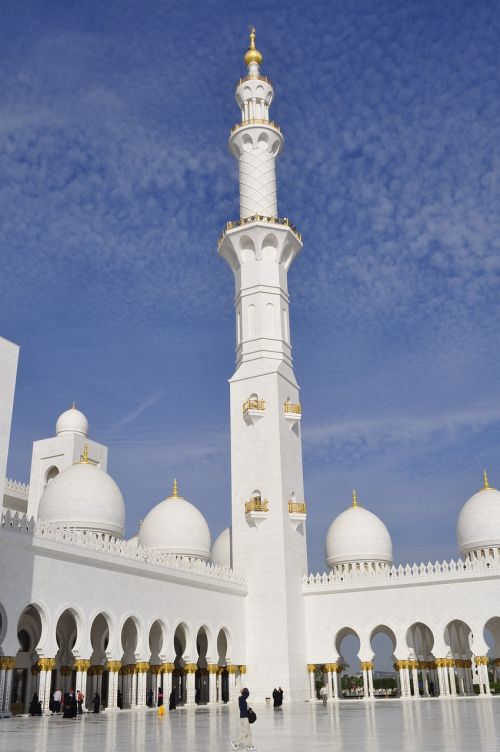 Abu Dabis, Didžioji Mečetė, Saulė, Architektūra, Islamas, Musulmonas, Zayed, Minaretas
