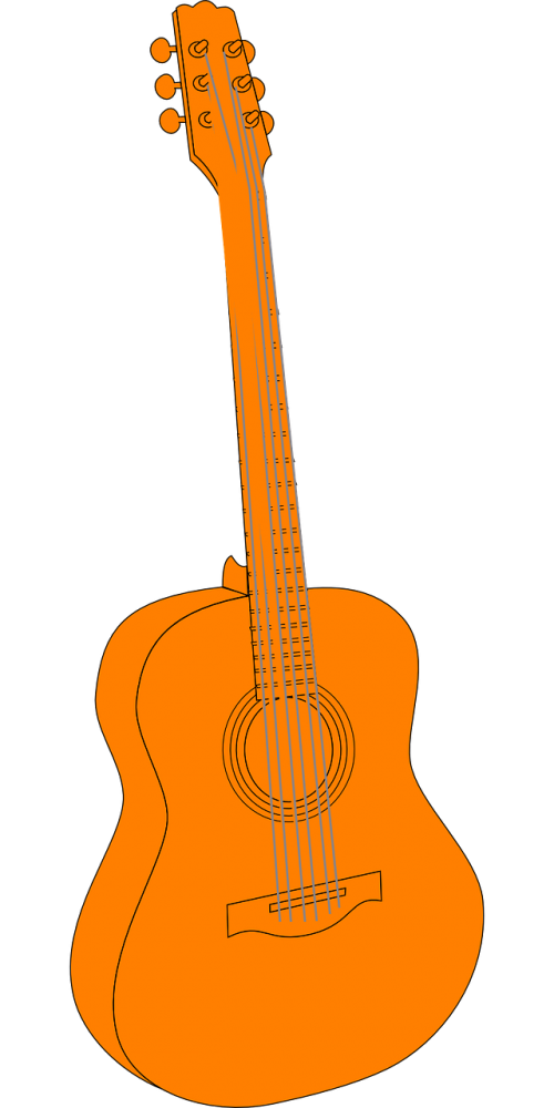 Akustinė Gitara, Muzikinis Instrumentas, Gitara, Muzika, Instrumentas, Garsas, Akustinė, Oranžinė, Nemokama Vektorinė Grafika