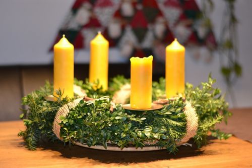 Atvykimo Vainikas, Kalėdos, Deko, Burnos Žvakės, Žalias, Filialai, Žvakės, Geltona