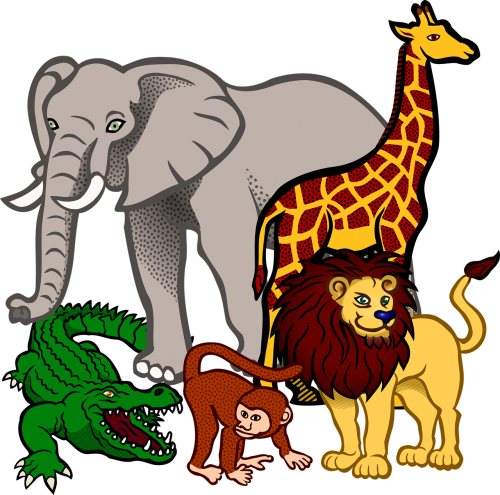 Afrika, Gyvūnas, Gyvūnai, Books Del Sur, Krokodilas, Dramblys, Žirafa, Džiunglės, Liūtas, Beždžionė, Laukiniai, Nemokama Vektorinė Grafika