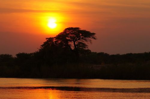 Afrika, Twilight, Botsvana, Okavango Delta, Saulėlydis