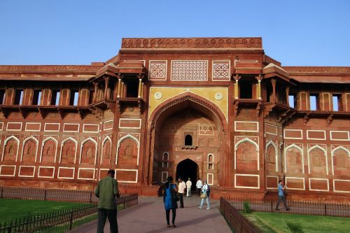 Agra Fortas, Unesco Paveldas, Jahangir Mahal, Įėjimas, Architektūra, Moghuls, Rožinis Smiltainis, Rūmai, Fortifikacija, Agra, Indija