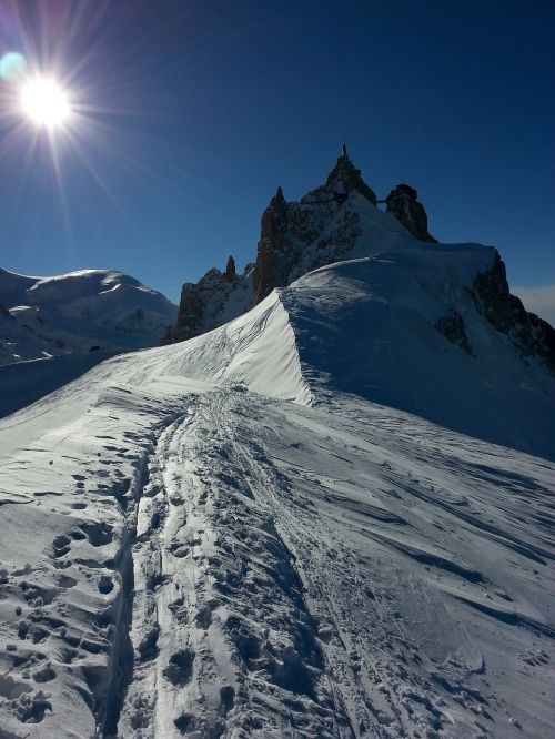 Aiguille Du Midi, Chamonix-Mont-Blanc, Sniegas, Alpinizmas, Alpės, Kraštovaizdis, Kalnas, Snieguotas, Pėdsakai