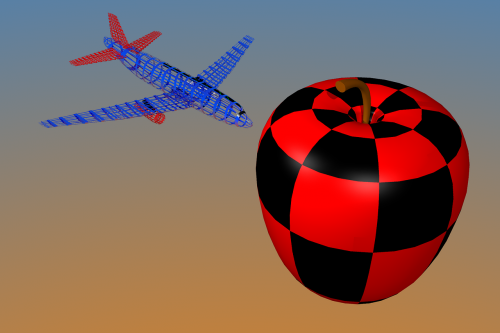 Lėktuvas, Obuolys, 3D, Scena