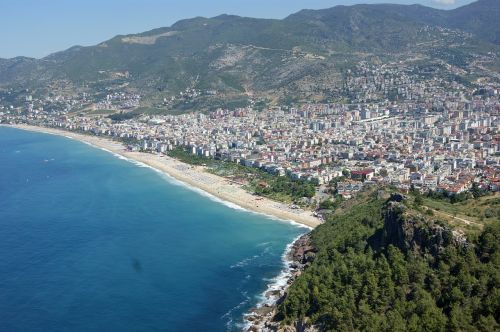 Alanya, Turkija, Panorama, Vanduo, Jūra, Šventė, Turkų Riviera, Postkartenmotiv