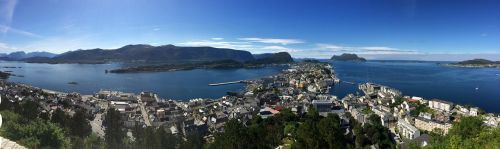 Alesund, Jūra, Norvegija, Panoraminis, Peržiūros, Pancityscape, Horizontas, Scenoramic