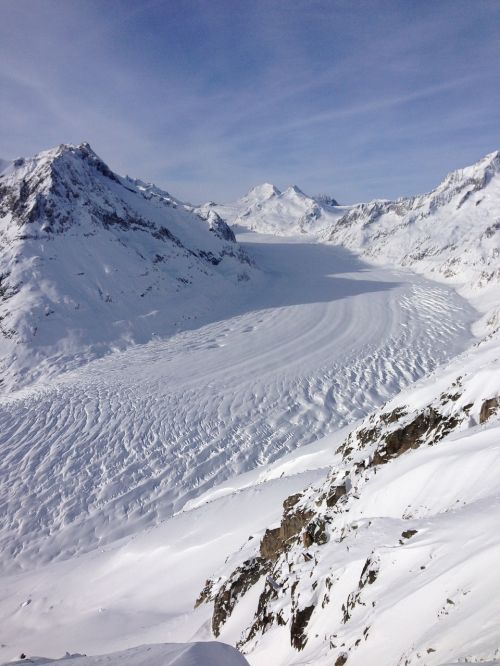 Aletsch, Ledynas, Šveicarija, Žiema, Sniegas