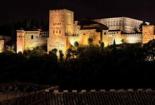 Alhambra, Granada, Rūmai, Paminklas, Andalūzija, Naktis, Apšvietimas, Arabesque, Nazari, Arabiškas