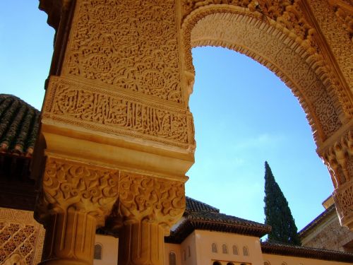 Alhambra, Granada, Andalūzija, Ispanija, Terasa, Liūtys