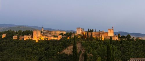 Alhambra, Granada, Ispanija, Dusk, Vaizdas, Pamorama, Pastatas, Žinomas, Tvirtovė, Rūmai, Architektūra