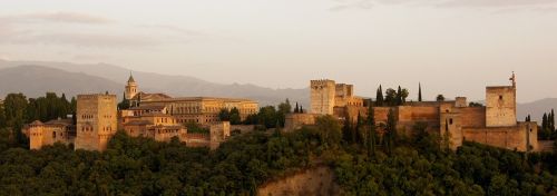 Alhambra, Panorama, Saulėlydis, Vakaras, Kraštovaizdis, Pilis, Granada, Ispanija, Architektūra, Istorinis, Ispanų, Orientyras, Kultūra, Pastatai, Siena, Europa