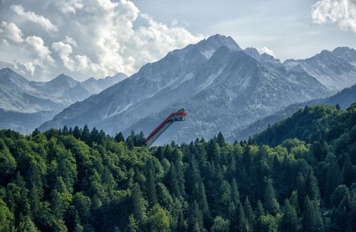 Allgäu, Oberstdorf, Slidinėjimo Šuolis, Kalnai, Miškas, Medžiai, Bavarija, Vasara