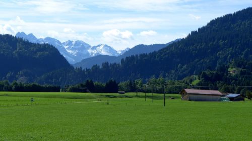 Allgäu, Kalnų Panorama, Pieva, Žalias, Kalnai, Dangus, Gamta, Bolsterlang, Oberallgäu, Tvartas, Aukščiausiojo Lygio Susitikimas, Kraštovaizdis, Alpių, Vasara, Kalnų Grupė