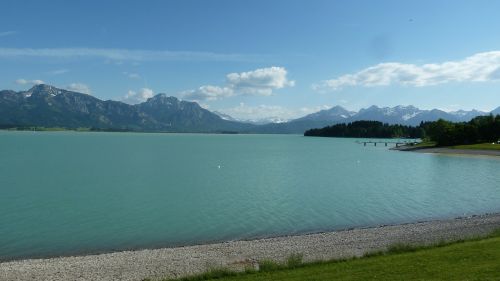 Allgäu, Ežeras Forggensee, Pavasaris, Panorama, Vanduo, Ežeras, Debesys, Dangus