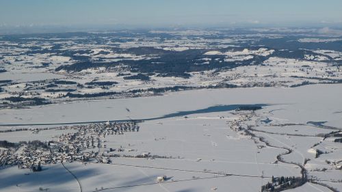 Allgäu, Žiema, Ežeras Forggensee, Sniegas, Panorama, Perspektyva, Tegelberg
