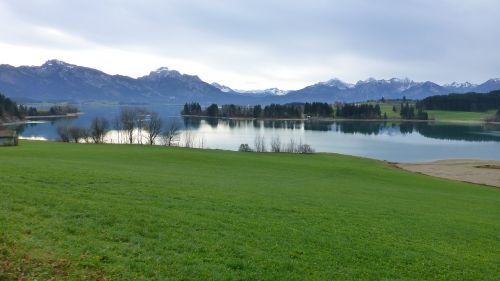 Allgäu, Ežeras Forggensee, Ruduo, Tegelberg, Pasivalu, Branderschrofenas, Miterio Galas, Füssen, Kristinas, Panorama