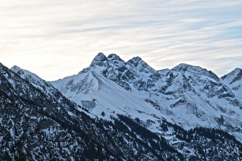 Allgäu, Kalnai, Žiema, Mädelegabel, Trettachspitze, Hochfrottspitze, Sniegas, Žiemą, Dangus, Alpių