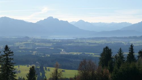 Allgäu, Panorama, Kalnai, Pasivalu, Ežeras Forggensee, Dangus, Mėlynas, Tegelberg