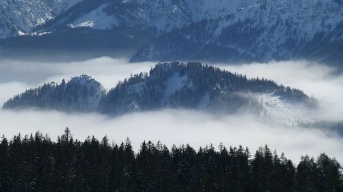 Allgäu, Rūkas, Panorama, Panoraminis Vaizdas Iš Alp, Saulė, Žiema, Sniegas