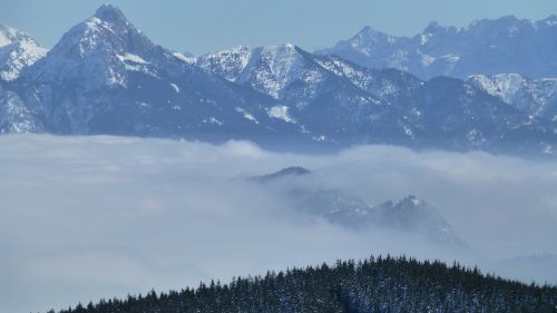Allgäu, Rūkas, Panorama, Panoraminis Vaizdas Iš Alp, Pilis Falkenstein, Pasivalu, Saulė, Žiema, Sniegas