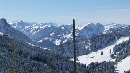 Allgäu, Žiema, Kalnai, Saulė, Medžiai, Panorama, Aukštas Efen