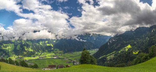 Alm, Kalnai, Alpių, Austria, South Tyrol, Dangus, Panorama, Vaizdas, Gamta, Mėlynas, Kraštovaizdis, Kalnų Peizažas, Debesys, Žalias