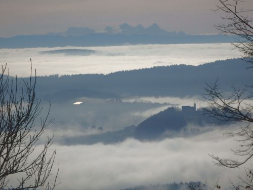 Alpenblick, Panorama, Rūkas, Bavarija, Vaizdas, Numatymas