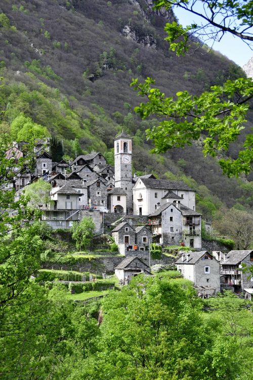 Alpių, Bergdorf, Kaimas, Ticino, Bažnyčia, Mūrinis Namas, Šveicarija
