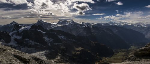 Alpių, Titlis, Engelberg, Panorama, Debesys, Dangus, Kalnai, Kalnų Panorama