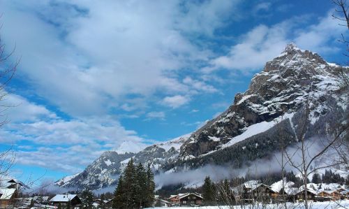 Alpių, Kandersteg, Šveicarija, Kalnas, Sniegas, Žiema, Sausis, Debesys, Balta, Mėlynas