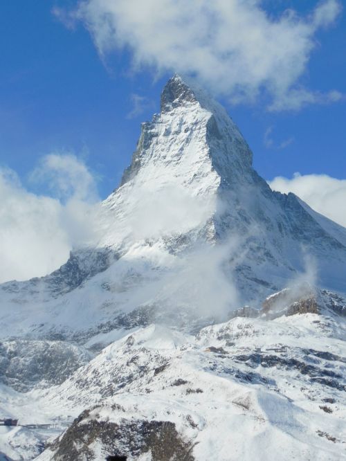 Alpių, Kalnas, Sniegas, Debesys, Zermatt, Matterhorn, Šveicarija, Kraštovaizdis, Dangus, Hoh, Aukščiausiojo Lygio Susitikimas, Valais, Serija 4000