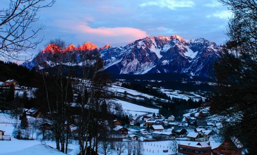 Alpių,  Saulėtekis,  Austria,  Kalnai,  Sniegas,  Rytas,  Gamta,  Dachstein