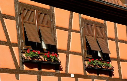 Alsace, Obernai, Smeigės, Fasadas, Langai