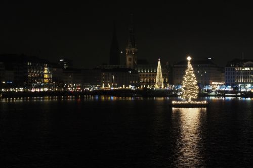 Alster, Kalėdos, Medis, Abendstimmung, Naktis, Jungfernstieg, Hamburgas, Ilga Ekspozicija, Žibintai