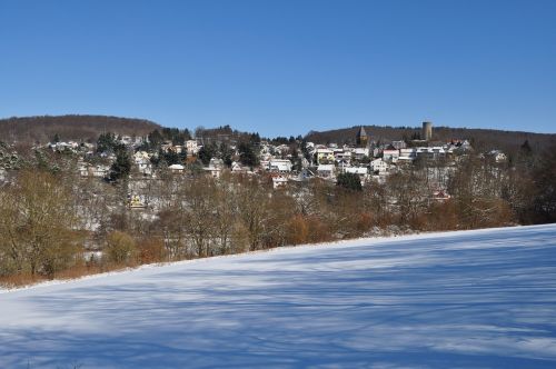 Altweilnau, Kaimas, Vokietija, Vaizdas, Panorama, Kraštovaizdis, Žiema, Sniegas