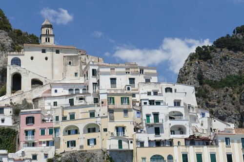 Amalfio Pakrantė,  Italija,  Pakrantės,  Rokas,  Turizmas,  Viduržemio Jūros,  Kraštovaizdis,  Amalfi,  Kampanija,  Namai,  Bažnyčia