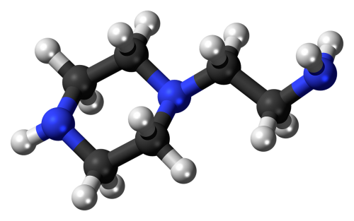 Aminoethylpiperazine, Rutulys, Stick, Modelis, Molekulė, Chemija, Azotas, Vandenilis, Anglies