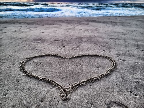 Papludimys,  Širdis,  Meilė,  Smėlis,  Jūra,  Meilė Paplūdimyje