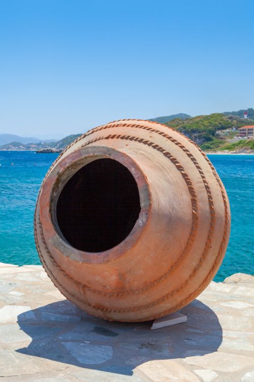 Amphora,  Įlanka,  Mėlynas,  Keramika,  Europa,  Graikija,  Graikų Kalba,  Kokkari,  Viduržemio Jūros,  Samos,  Jūra,  Vasara,  Tradicinis,  Amfora Graikijoje