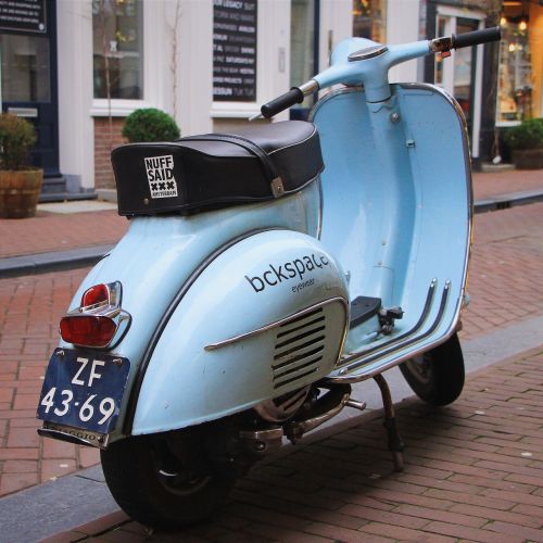 Mopedas, Motociklas, Vespa, Retro, Mėlynas, Miestas, Amsterdamas