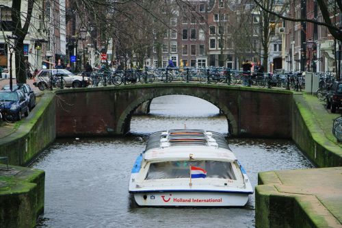 Amsterdamas, Upė, Kanalas, Valtis, Nyderlandai, Žalias