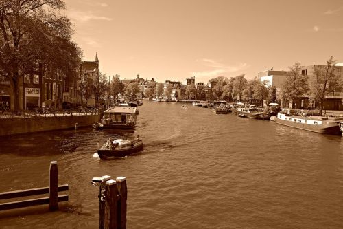 Amsterdamas, Amstel Upė, Miesto Centras, Vaizdas Iš Blauwbrug, Panorama, Olandų, Nyderlandai